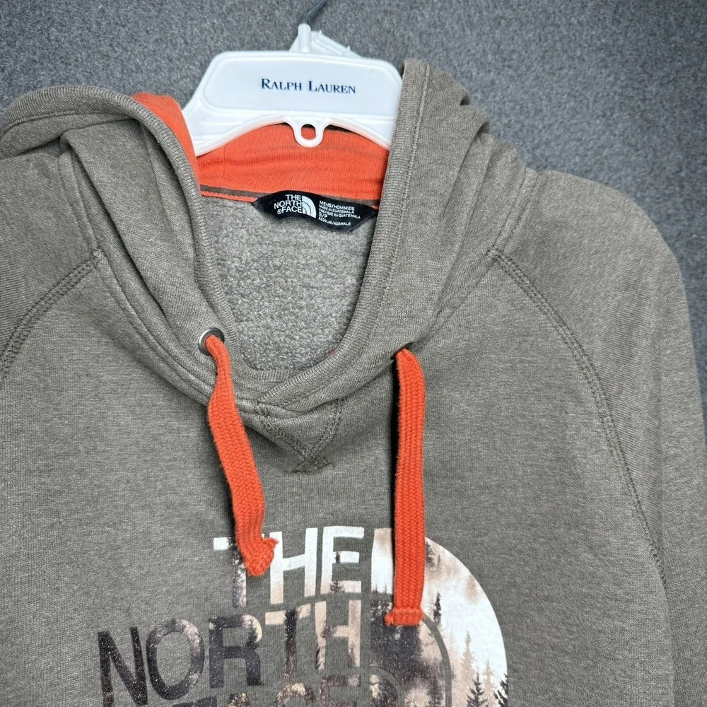 The North Face Orange Gray Pullover Hoodie Men's Small Graphic Camo Sweatshirt